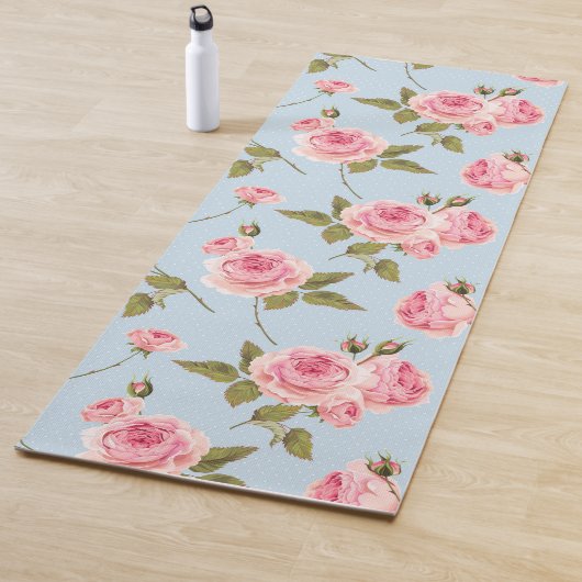 Tapis De Yoga Motif rose et Pois (En situation)