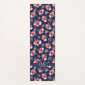 Tapis De Yoga Motif rose foncé d'aquarelle du monogramme | (Devant)