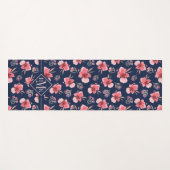 Tapis De Yoga Motif rose foncé d'aquarelle du monogramme | (Devant (Horizontal))