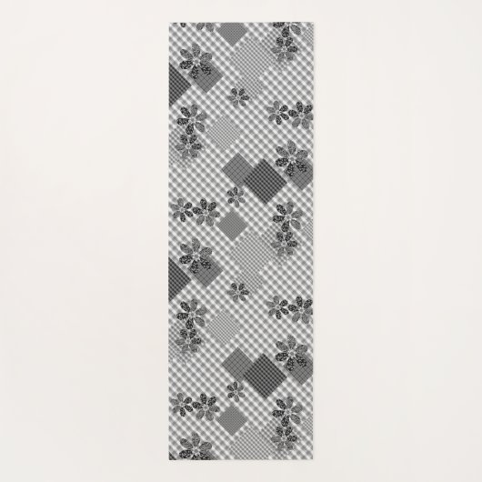 Tapis De Yoga Motif rustique en patchwork noir et blanc rétro (Dos)