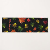 Tapis De Yoga Motif rustique Feuille d'érable avec nom sur NOIR (Devant (Horizontal))