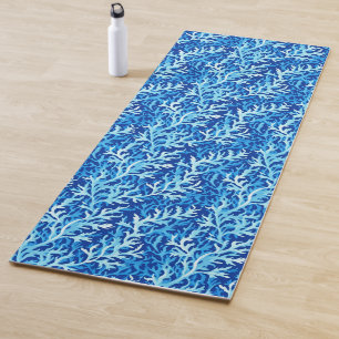 Tapis De Yoga Motif textile du littoral d'algues bleues