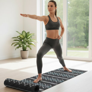 Tapis De Yoga Motif tricoté cosy noir et gris