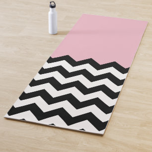 Tapis De Yoga Motif Zigzag noir et blanc, Chevron, rose