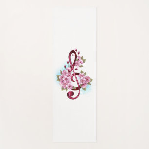 Tapis De Yoga Musical treble clef notes with sakura flowers