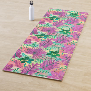 Tapis De Yoga Nalani Hawaiian Tropical Garden inverse Fuchsia