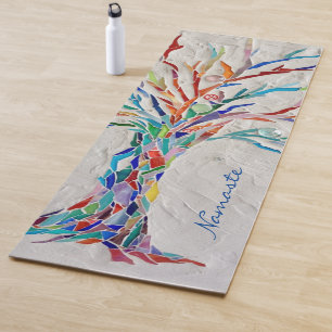 Tapis De Yoga Namaste Arc-en-ciel Couleurs Mosaïque Arbre Yoga 