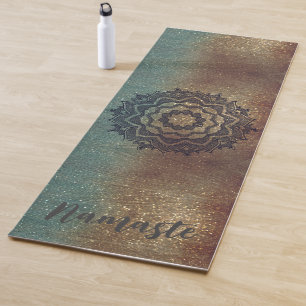 Tapis De Yoga Namaste Bronze et vert chimmery Mandala Yoga Mat
