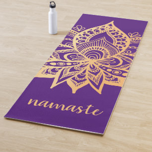 Tapis De Yoga Namaste Gold Purple Lotus Flower Mandala