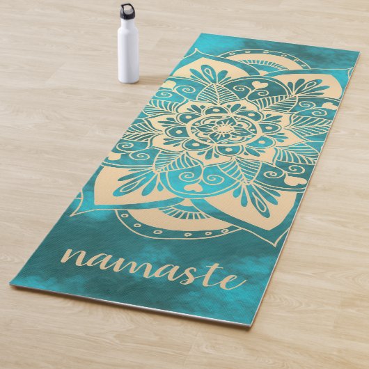 Tapis De Yoga Namaste Gold Turquoise Flower Mandala (En situation)