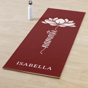 Tapis De Yoga Namaste Lotus Flower Moderne Bourgogne Nom personn