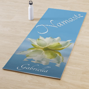 Tapis De Yoga Namaste Reflétant la fleur de Lotus blanc avec nom