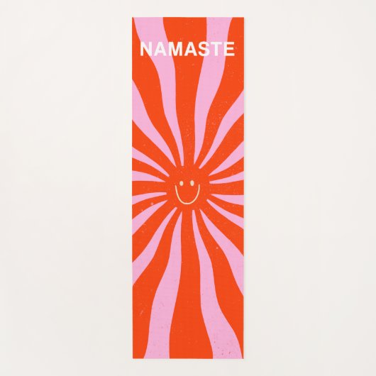 Tapis De Yoga Namaste Retro Sun Abstrait Orange Rose  (Devant)