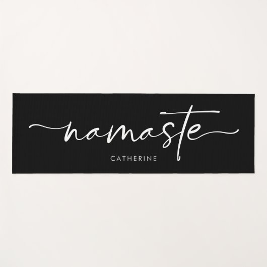 Tapis De Yoga Namaste Script Writing Black and White Custom (Devant (Horizontal))