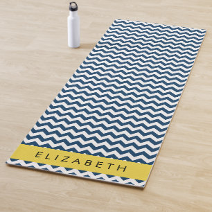 Tapis De Yoga Navy Blue Zigzag, Navy Blue Chevron, Votre nom