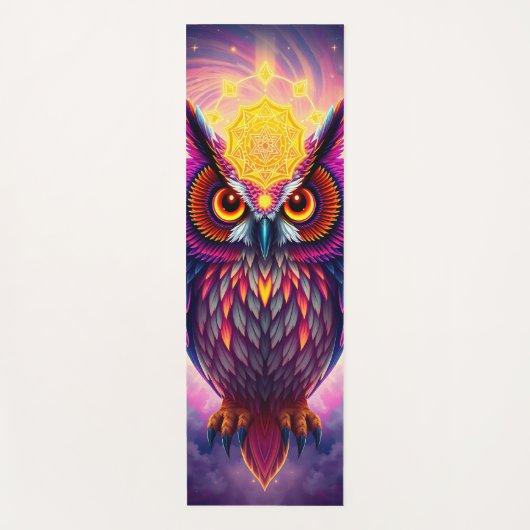 Tapis De Yoga Neon Owl Portrait: Psychedelic Swirl Art (Devant)