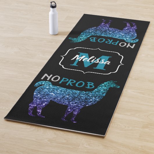 Tapis De Yoga No Prob Llama Aqua blue ombre Sparkings Monogram (En situation)