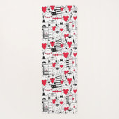 Tapis De Yoga Noir Blanc Cute Chat Coeur Rouge (Dos)
