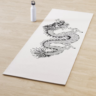 Tapis De Yoga Noir blanc de dragon chinois