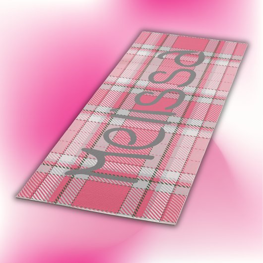 Tapis De Yoga Nom de la plaque rose et blanc Monogramme |