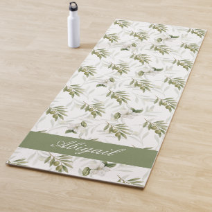 Tapis De Yoga Nom de la sauge intemporelle à l'aquarelle olive