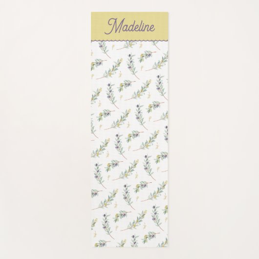 Tapis De Yoga Nom de monogramme de branche d'olive vert sauge (Devant)