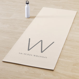 Tapis De Yoga Nom de monogramme minimaliste gris ivoire moderne