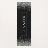 Tapis De Yoga Nom de monogramme scintillant pailleté noir argent (Devant)