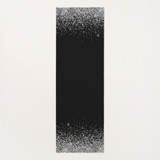 Tapis De Yoga Nom de monogramme scintillant pailleté noir argent (Dos)