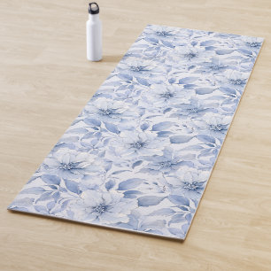 Tapis De Yoga Nom de motif floral aquarelle bleue moderne