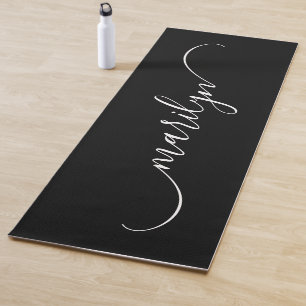 Tapis De Yoga Nom de signature incurvé élégant noir et blanc