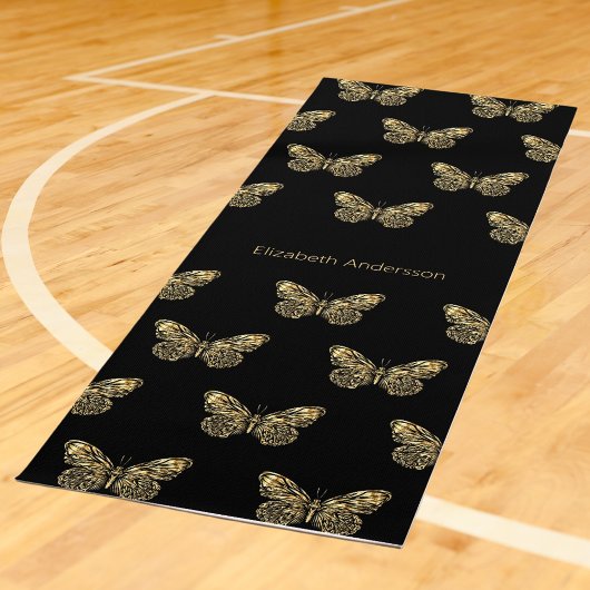 Tapis De Yoga Nom des papillons en or noir