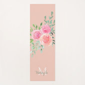 Tapis De Yoga Nom du monogramme Aquarelle rose Floral (Devant)