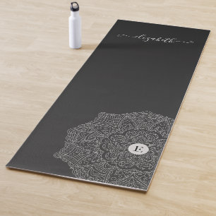 Tapis De Yoga Nom du monogramme de Mandala noir moderne