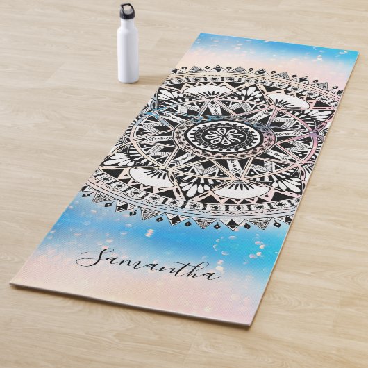 Tapis De Yoga Nom du Motif géométrique Mandala bleu (En situation)