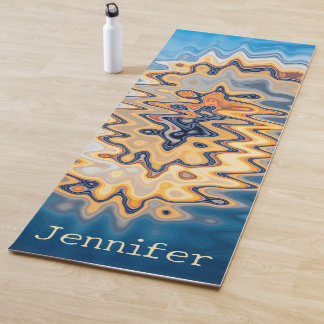 Tapis De Yoga Nom du Motif jaune bleu rétro liquide