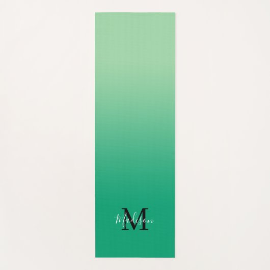 Tapis De Yoga Nom du script du monogramme de dégradé vert minima (Devant)