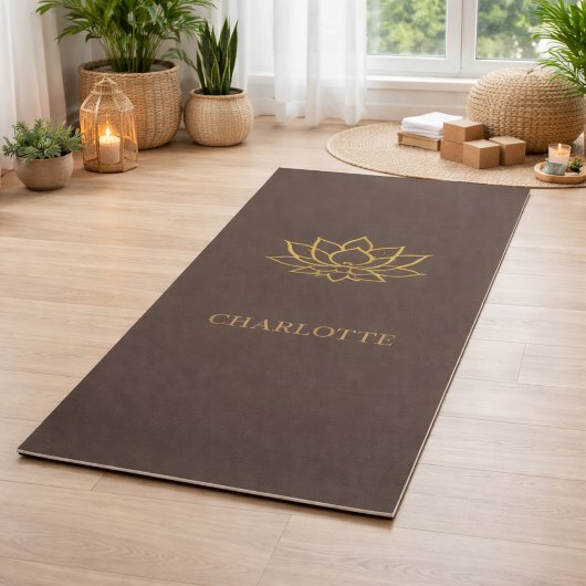 Tapis De Yoga nom fleur de lotus doré marron