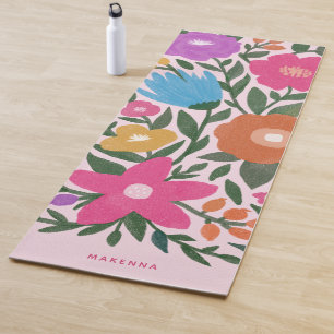 Tapis De Yoga Nom floral coloré mignon Rose