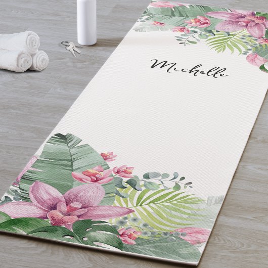 Tapis De Yoga Nom floral rose personnalisé