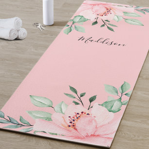 Tapis De Yoga Nom Floral rose personnalisé