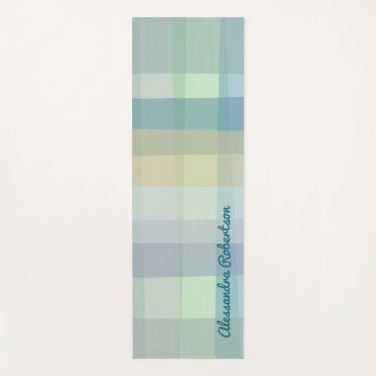 Tapis De Yoga Nom Monogram Pastel Plaid Turquoise Green Tartan (Devant)