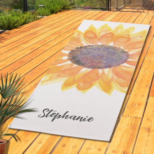 Tapis De Yoga Nom Monogramme Aquarelle Tournée