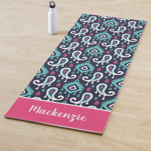 Tapis De Yoga Nom Monogramme de la marine et de l'île rose