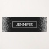 Tapis De Yoga Nom Monogramme Pailleté Strass Argent Noir (Devant (Horizontal))