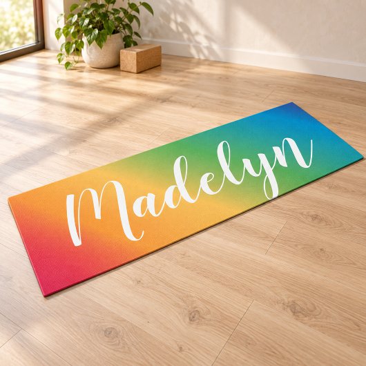 Tapis De Yoga Nom Monogramme Script Spectrum Arc-en-ciel