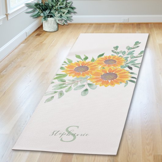 Tapis De Yoga Nom Monogramme Tournesol