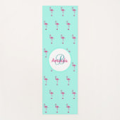 Tapis De Yoga Nom monogramme vert menthe flamants roses (Devant)