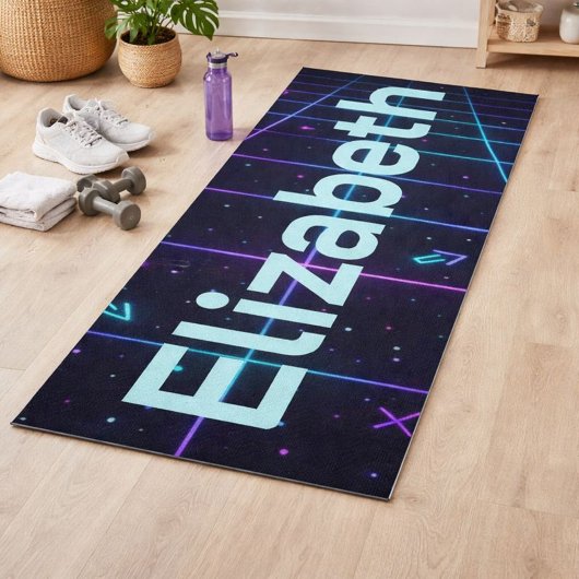 Tapis De Yoga Nom Néon Rétro 80