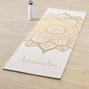Tapis De Yoga Nom personnalisé Gold Mandala White